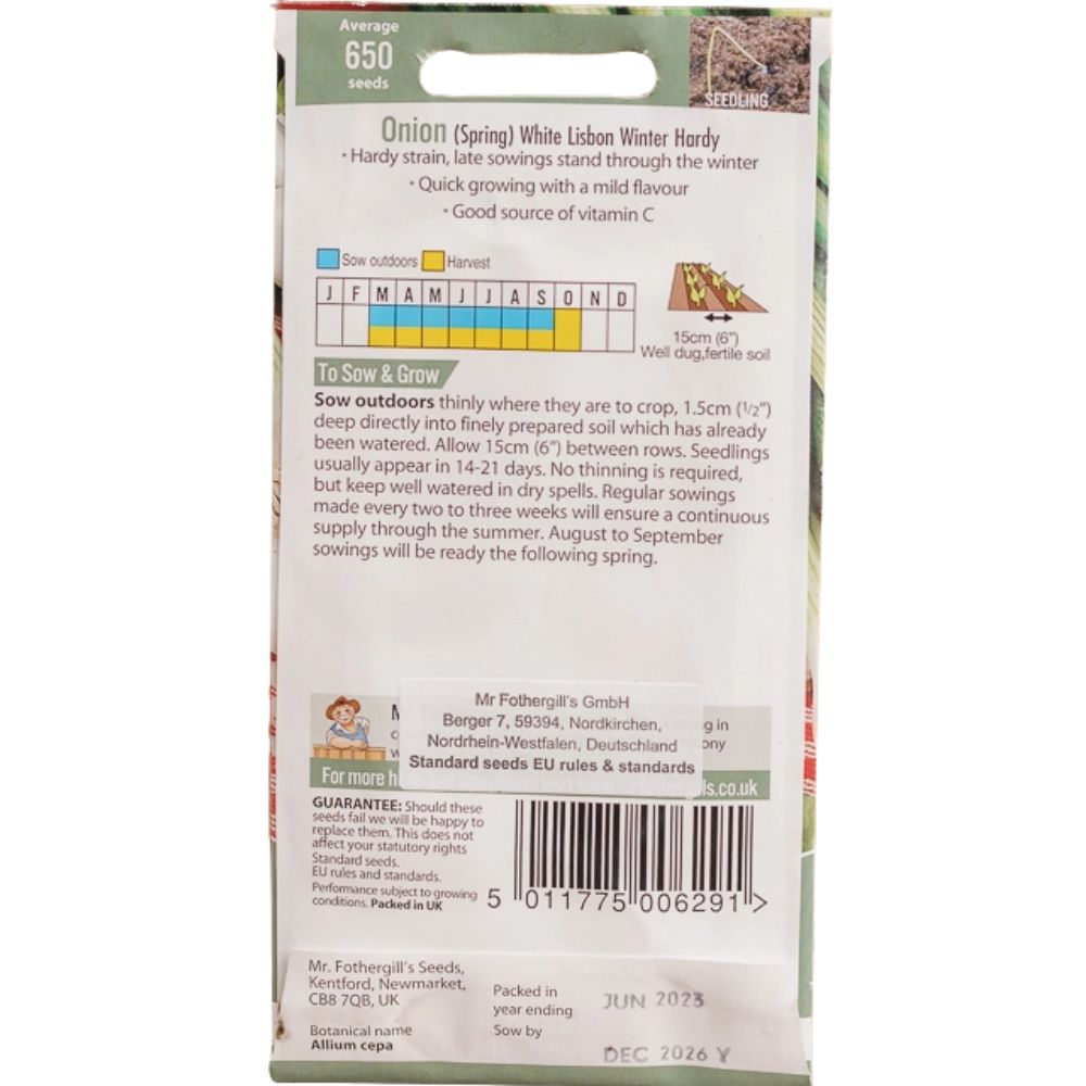 Mr Fothergill's Onion (Spring) White Lisbon Winter Hardy Seeds