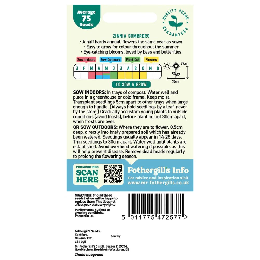 Mr Fothergill's Zinnia Sombrero Seeds