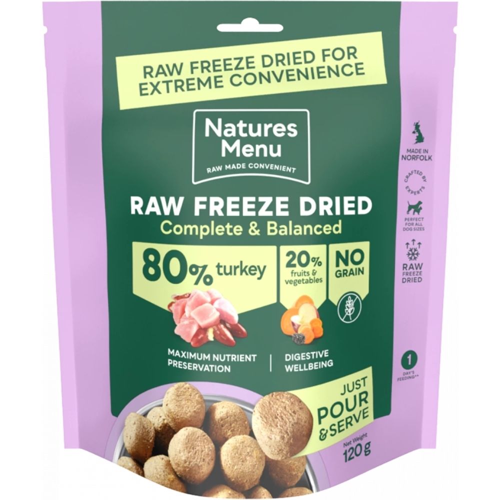 Natures Menu 120g Freeze Dried Complete & Balanced 80/20 Turkey Dog Treats