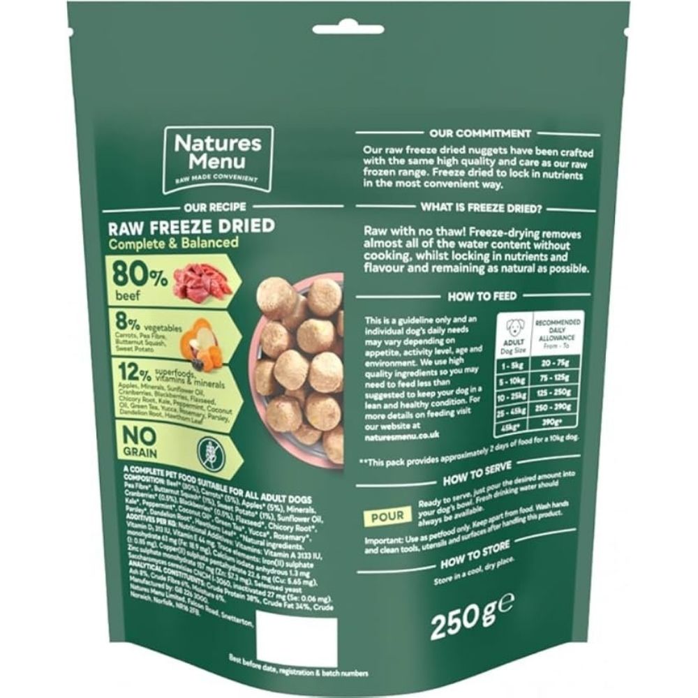 Natures Menu 250g Freeze Dried Complete & Balanced 80/20 Beef Dog Treats