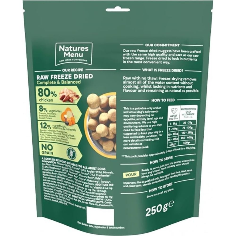 Natures Menu 250g Freeze Dried Complete & Balanced 80/20 Chicken Dog Treats