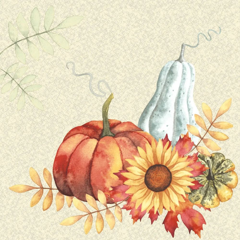 N.J Products 33cm Pumpkins and Leaves Napkins (Pack of 20)
