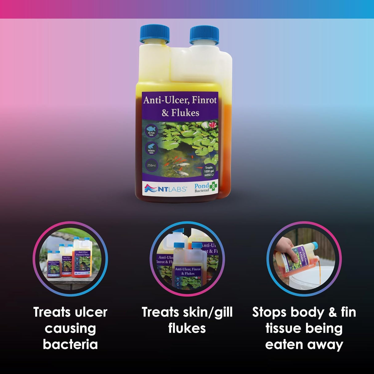 NT Labs Bacterad 500ml Pond Anti Bacterial Fish Treatment Ulcer Fin Rot - Old Railway Line Garden Centre