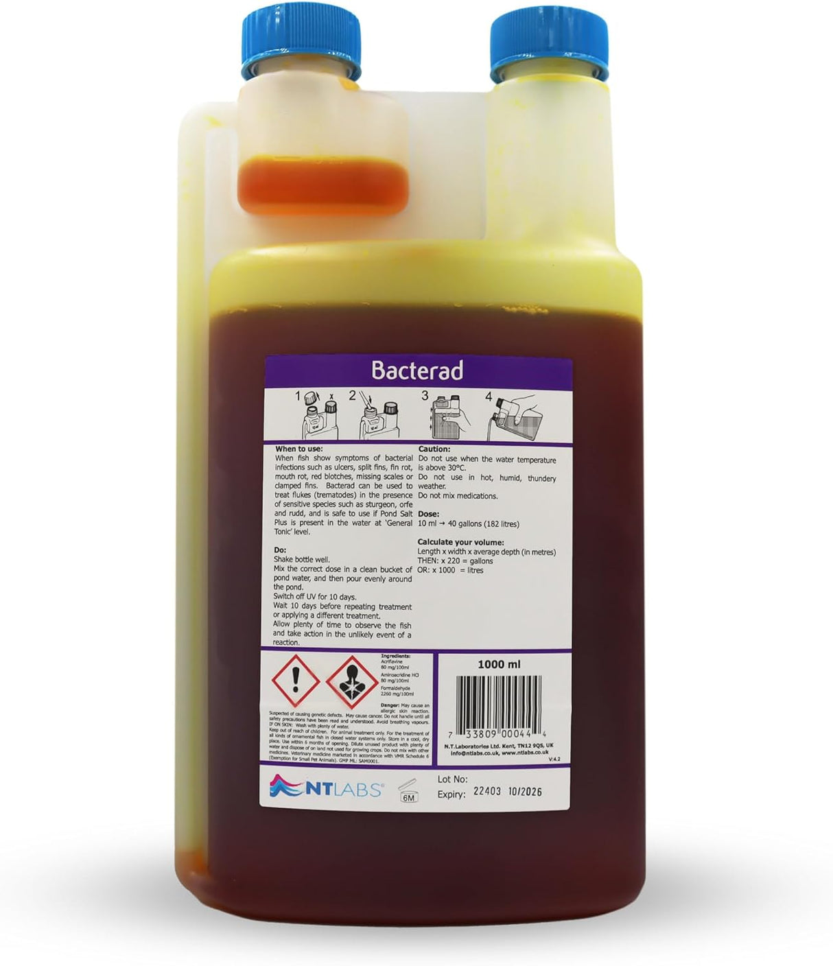 NT Labs Bacterad 500ml Pond Anti Bacterial Fish Treatment Ulcer Fin Rot - Old Railway Line Garden Centre