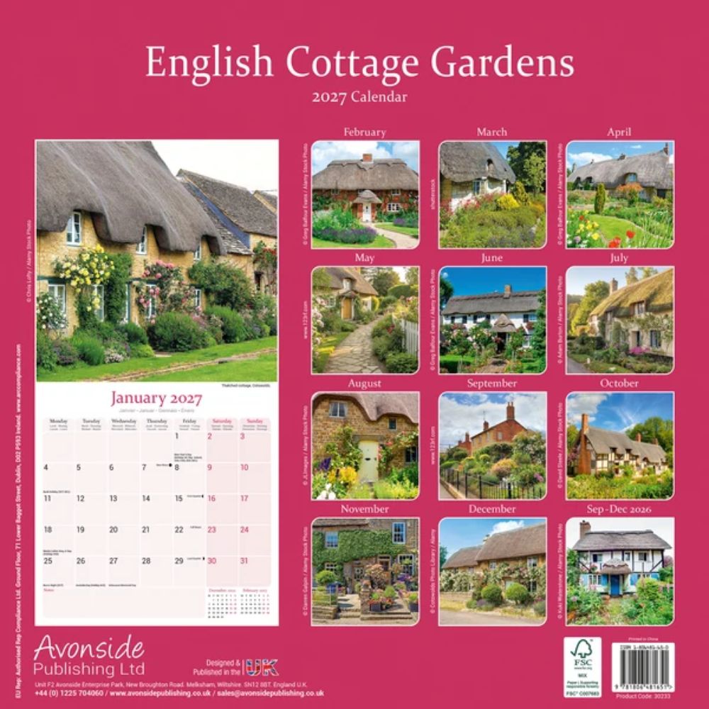 Otter House English Cottage Gardens Wall Calendar 2027