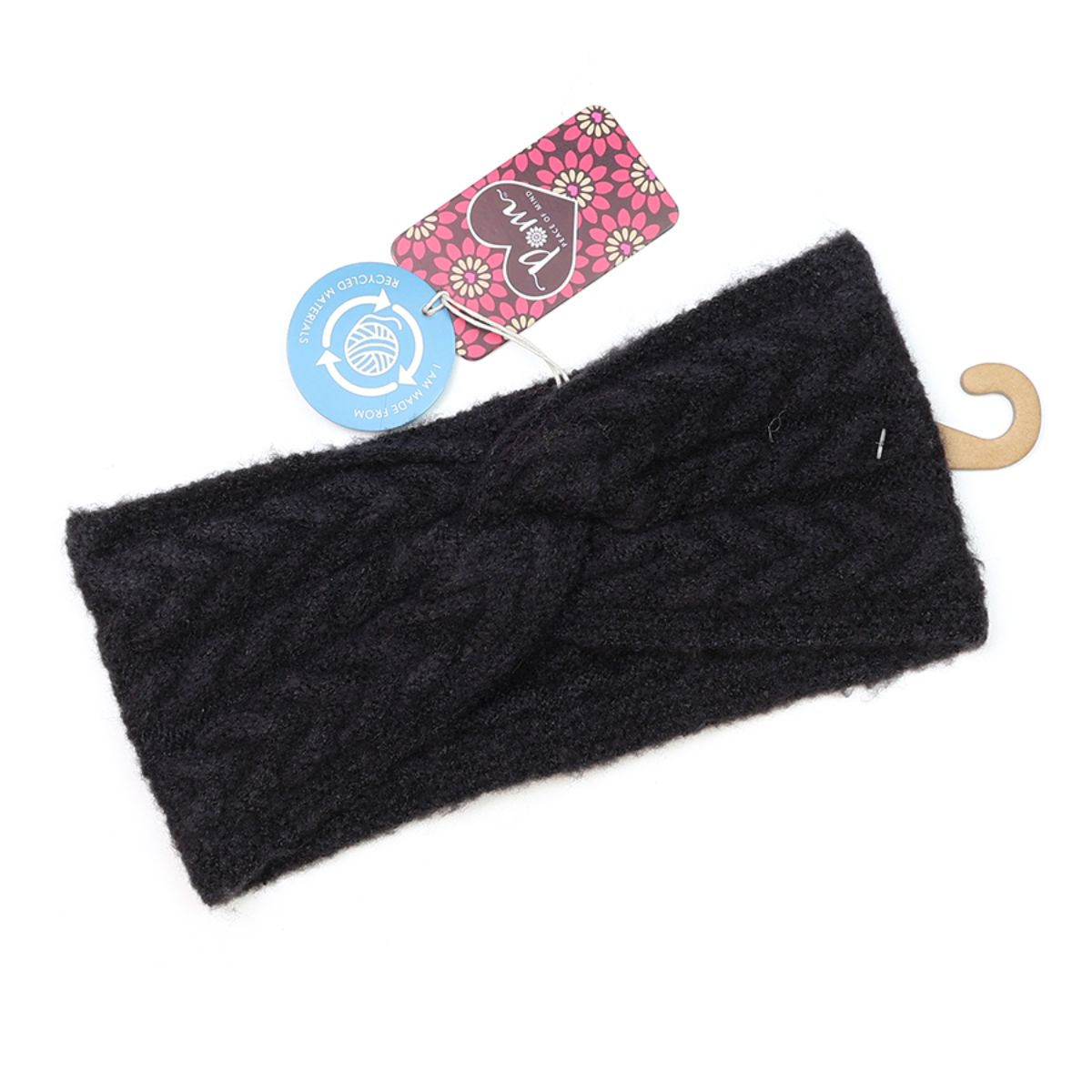 POM Black Recycled Herringbone Knot Twist Headband