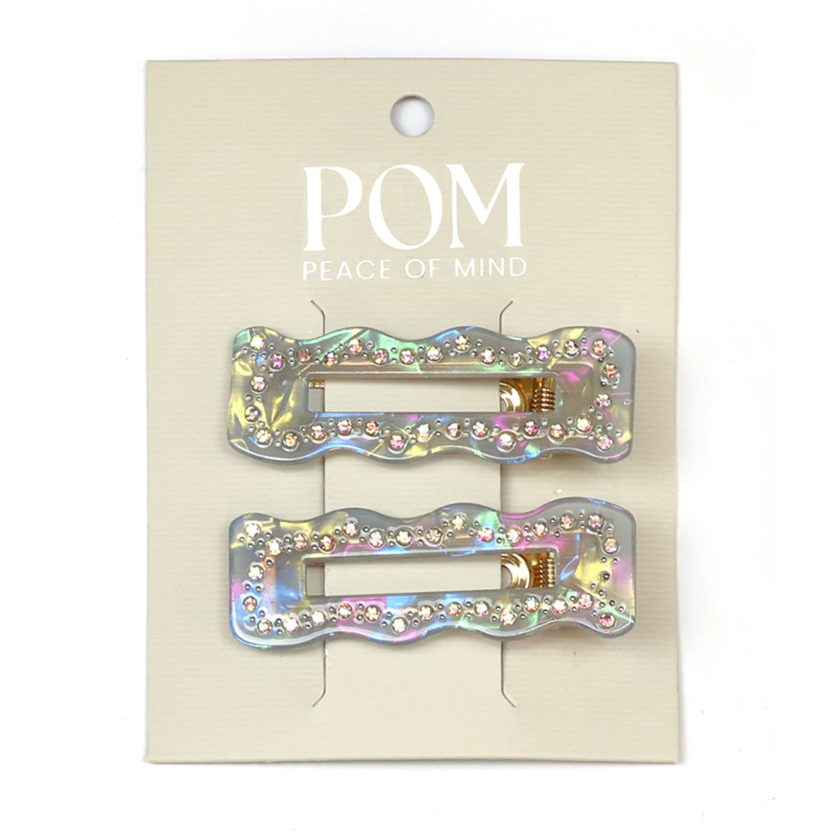POM Blue Irridescent Diamante Studded Hair Slides 2 pk