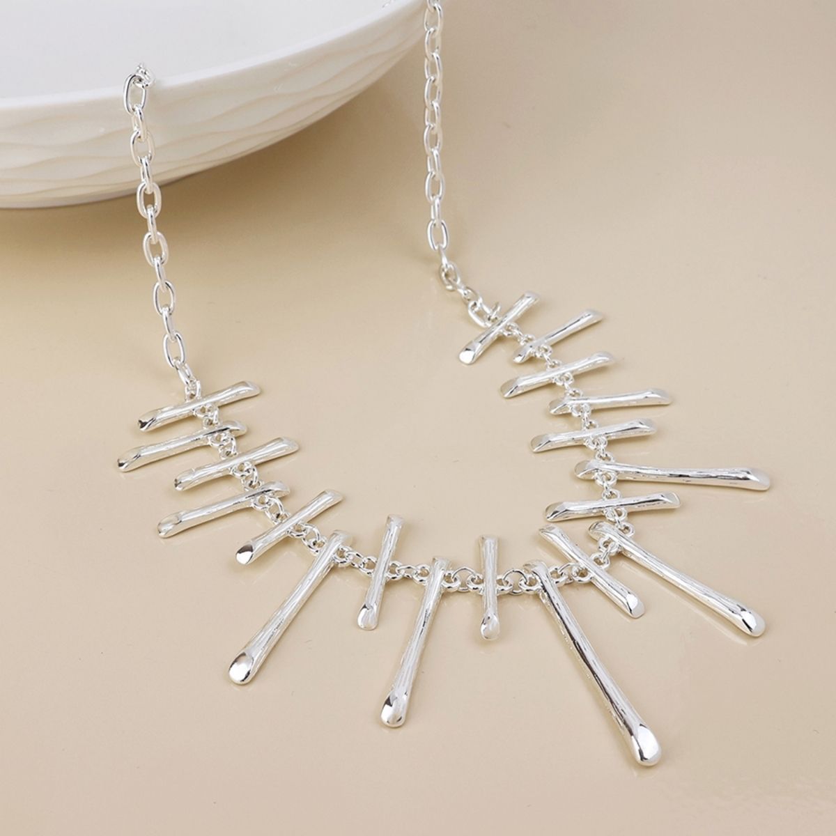 POM Cassia Silver Plated Multi Mixed Length Bar Necklace