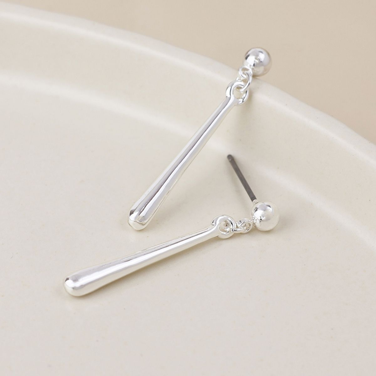 POM Cassia Silver Plated Smooth Bar Drop Earrings