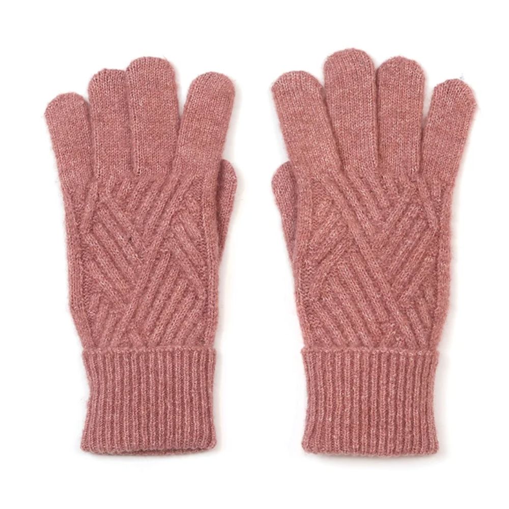 POM Charlotte Recycled Blend Dusky Pink Cable Knit Gloves