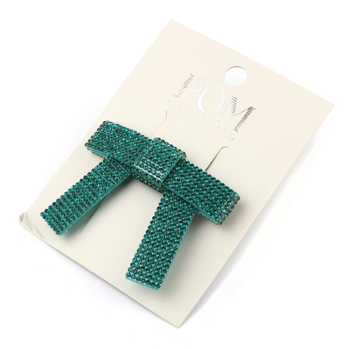 POM Chiara Teal Crystal Studded Bow Hair Clip