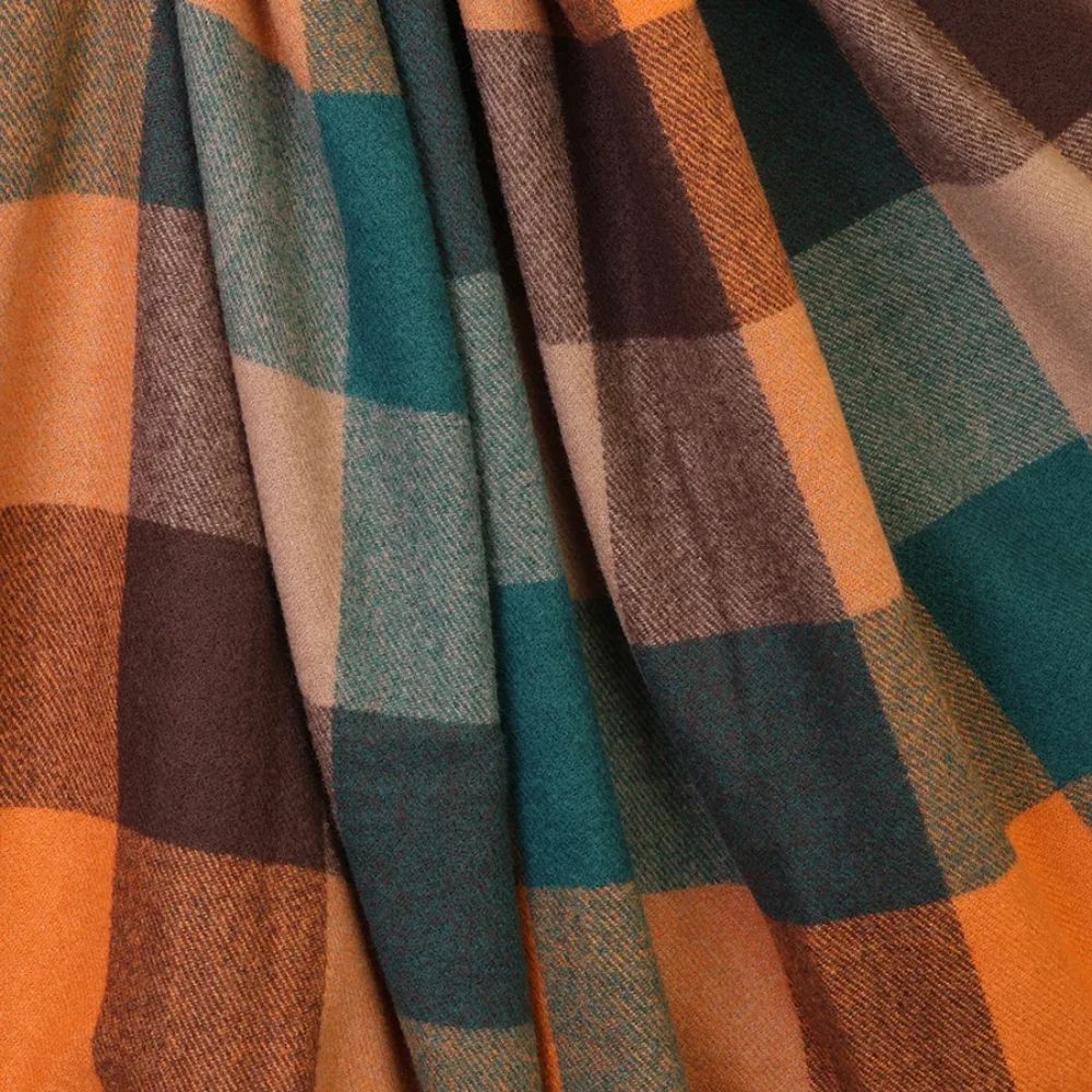 POM Esme Orange & Bottle Green Mix Check Scarf