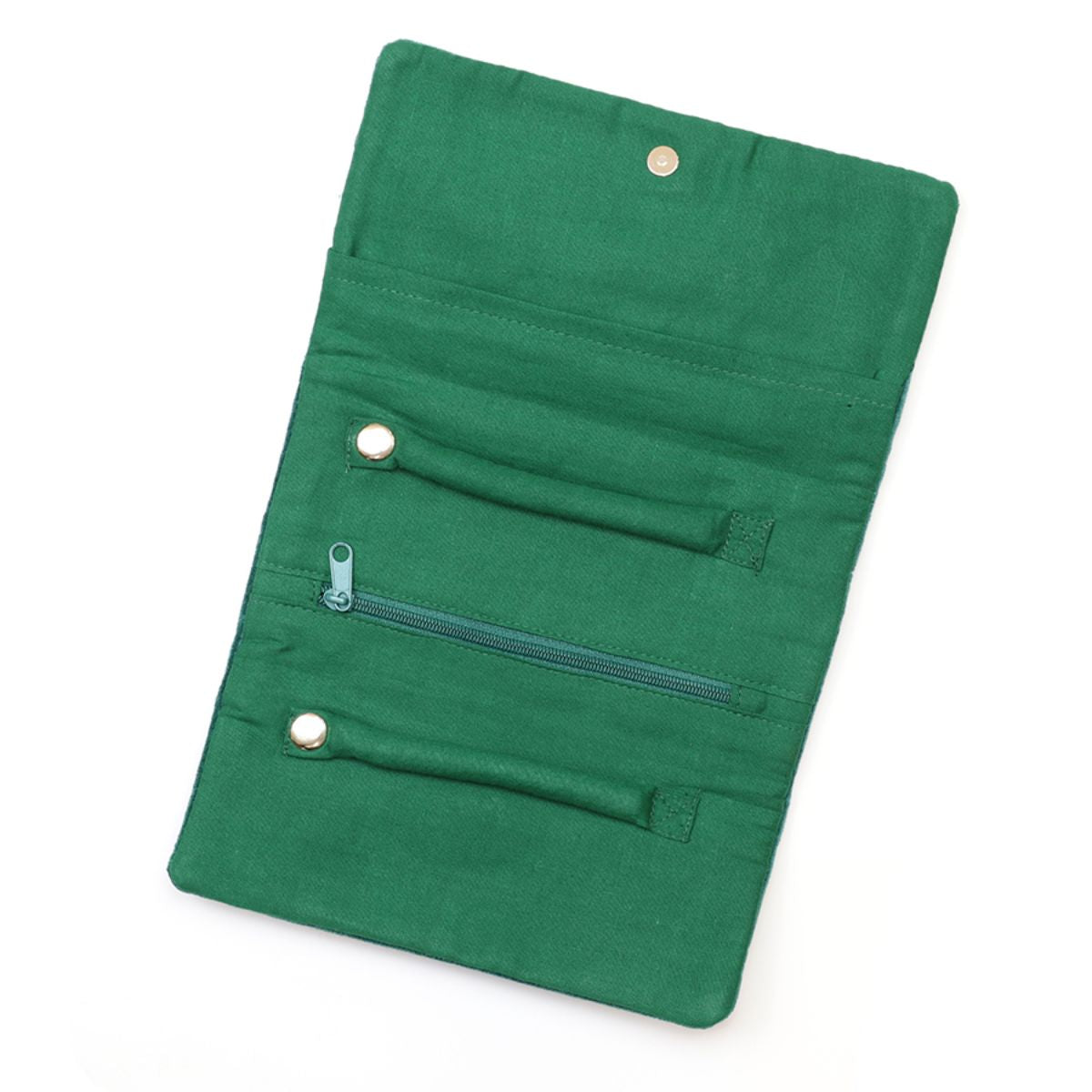 POM Festive Fox Deep Green Velvet Embroidered Jewellery Roll