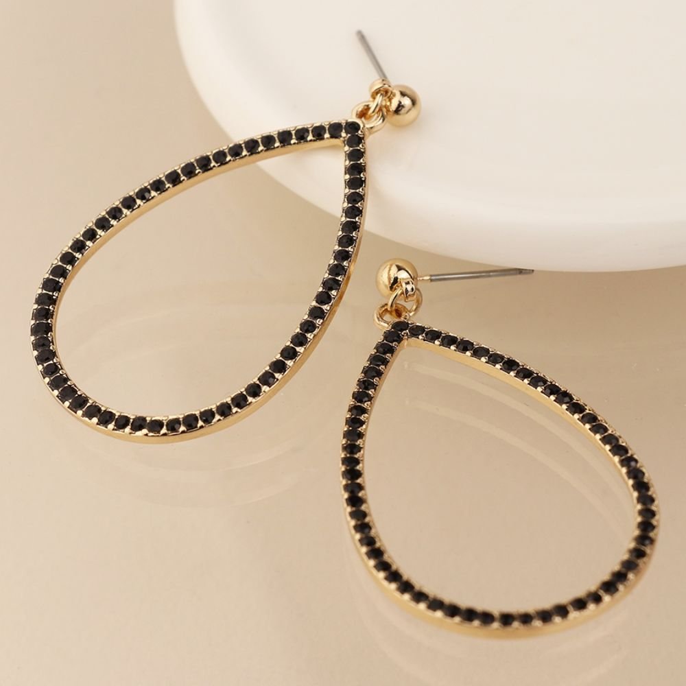 POM Golden And Black Crystal Large Teardrop Earrings - Old Railway Line Garden Centre