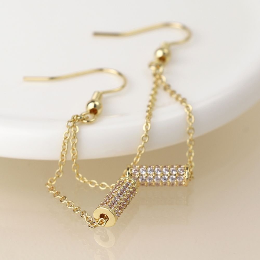 POM Golden Crystal Cylinder And Chain Earrings - Old Railway Line Garden Centre
