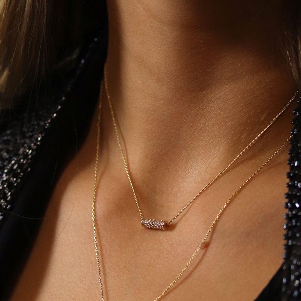 POM Golden Crystal Cylinder Necklace - Old Railway Line Garden Centre