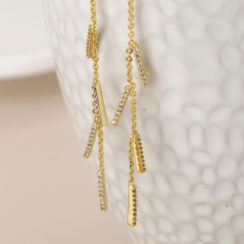POM Golden Fine Chain And Crystal Bars Drop Earrings - Old Railway Line Garden Centre