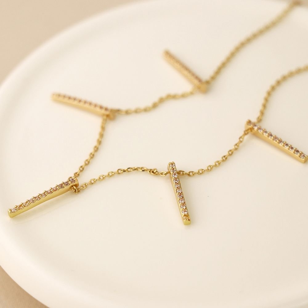 POM Golden Fine Chain And Crystal Bars Drop Necklace - Old Railway Line Garden Centre