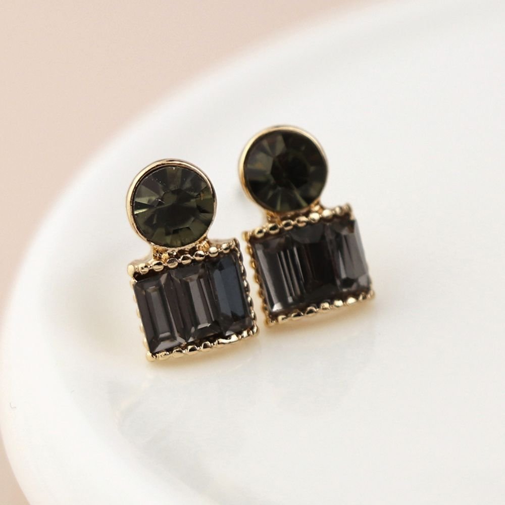 POM Golden Mixed Shape Black Crystal Earrings - Old Railway Line Garden Centre