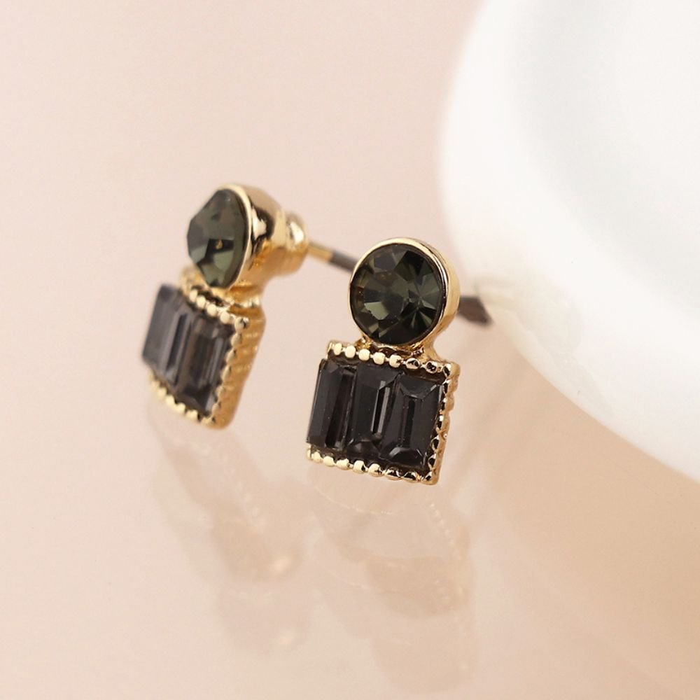 POM Golden Mixed Shape Black Crystal Earrings - Old Railway Line Garden Centre