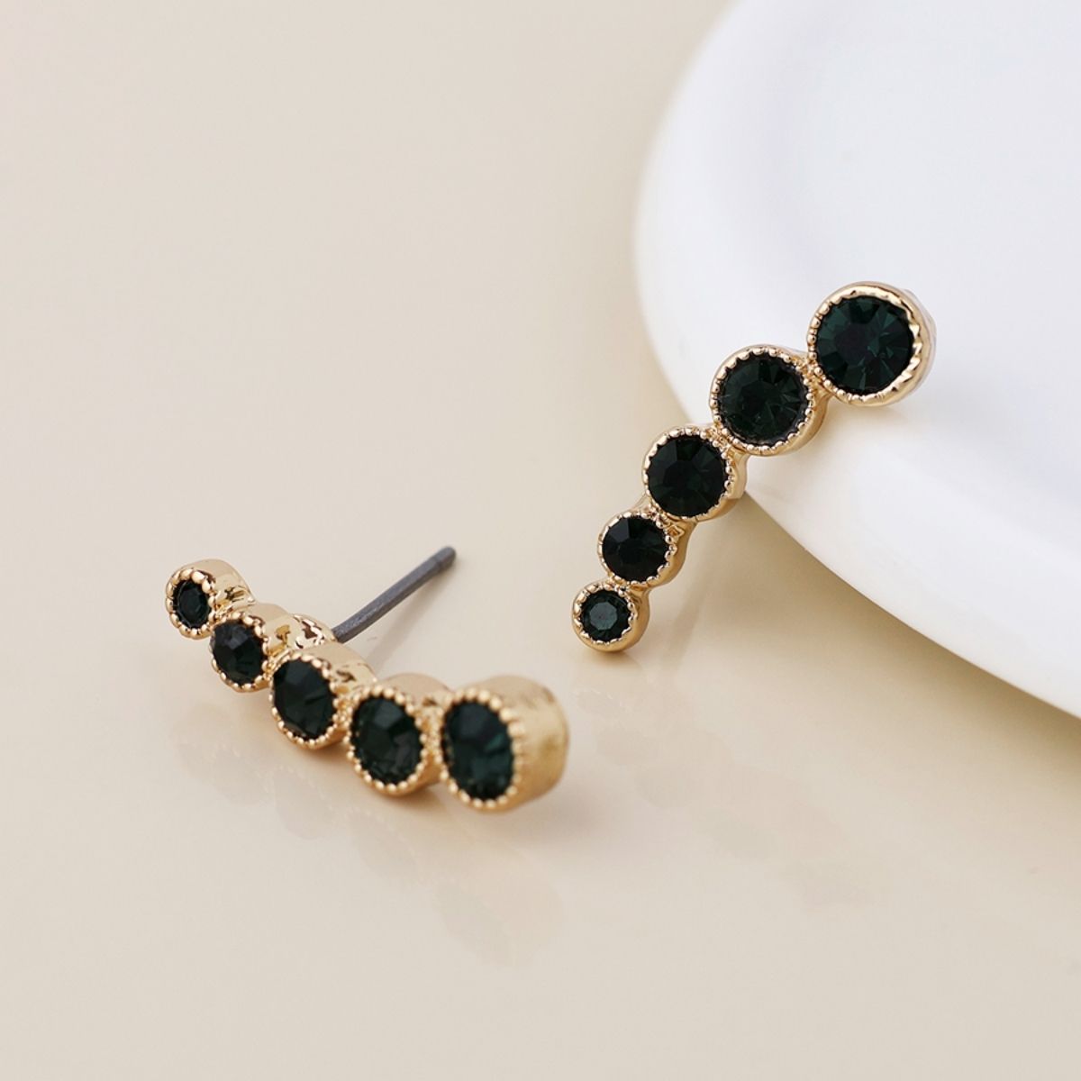 POM Maggie Faux Gold Plated Dark Toned Crystal Ear Climbers