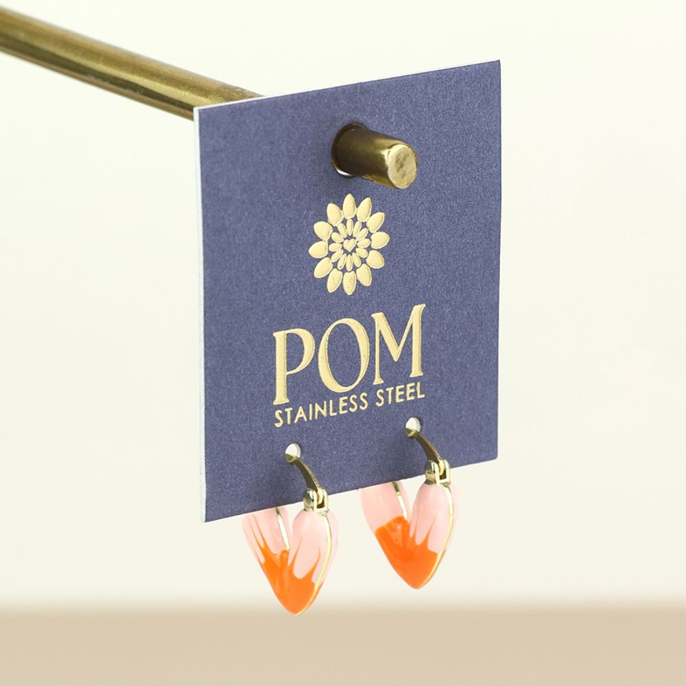 POM Muse Stainless Steel Gold Plated Orange Mix Heart Hoop Earrings