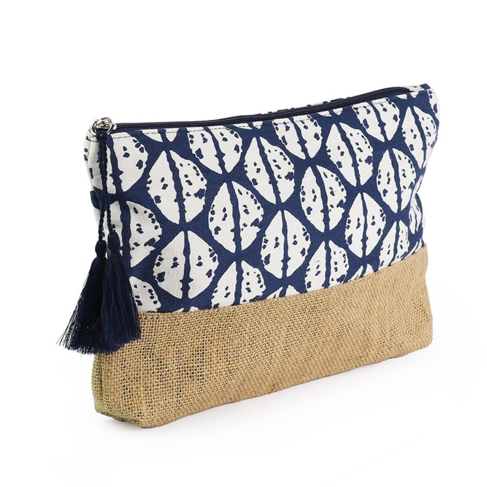 POM Navy Abstract Cowrie Shell Print Travel Pouch - Old Railway Line Garden Centre