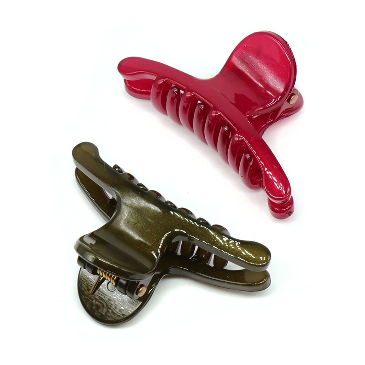 POM Red and Olive Double Claw Clip Set