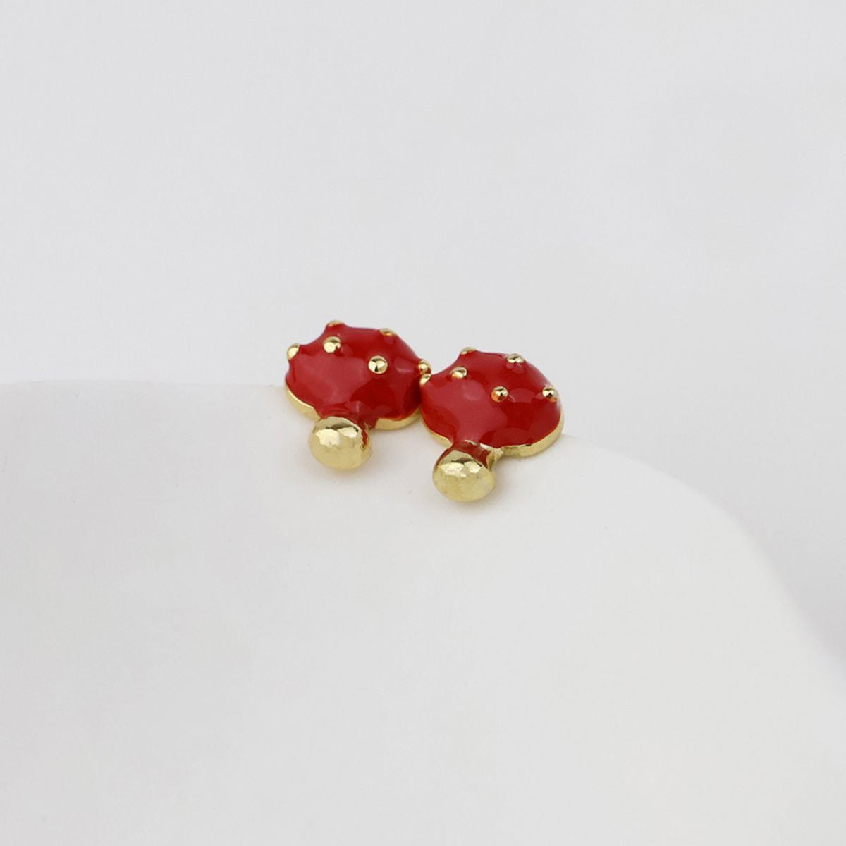 POM Scarlette Golden and Enamel Toadstool Stud Earrings