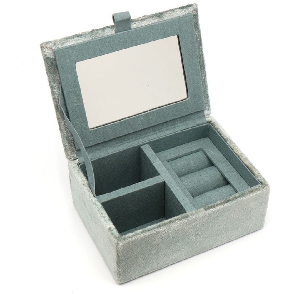 POM Seafoam Green Embroidered Highland Cow Velvet Jewellery Box - Old Railway Line Garden Centre
