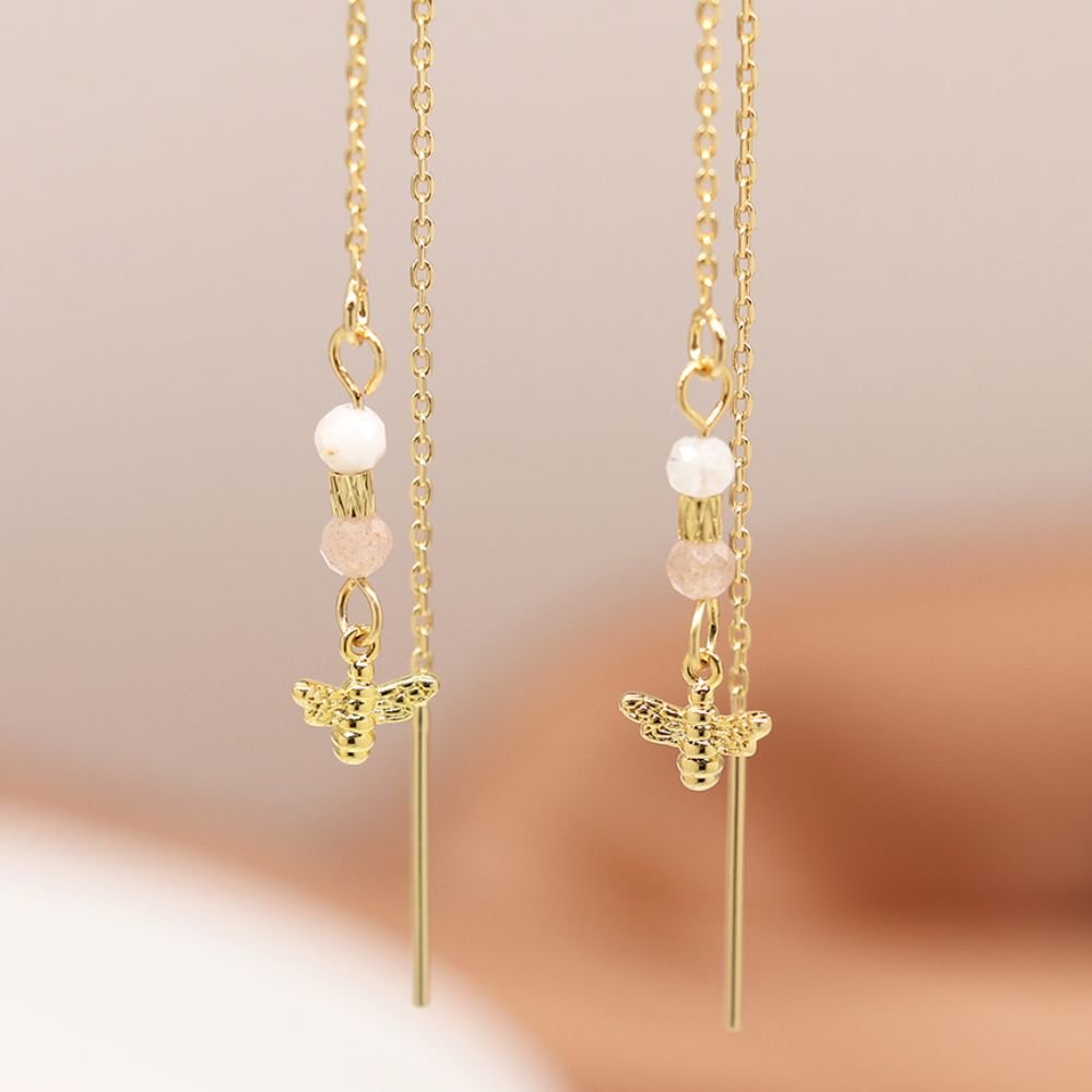 POM Semi Precious Bead Golden Bee And Chain Earrings - Old Railway Line Garden Centre