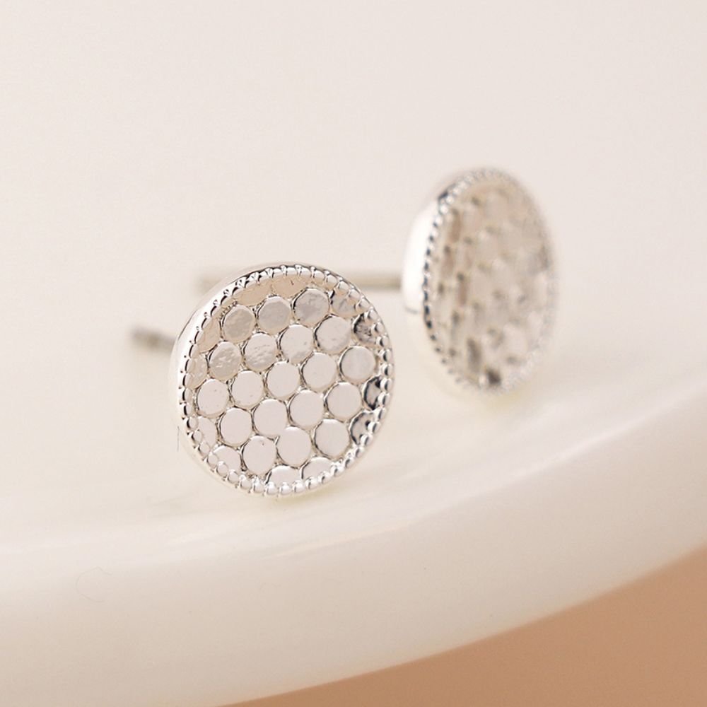POM Silver Plated And Golden Textured Disc Stud Earrings - Old Railway Line Garden Centre