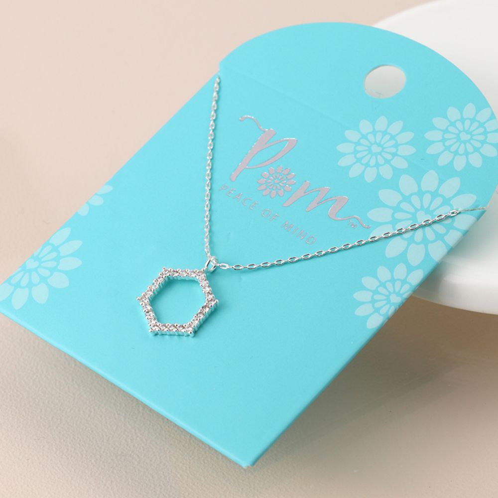 POM Silver Plated Pave Crystal Hexagon Necklace - Old Railway Line Garden Centre