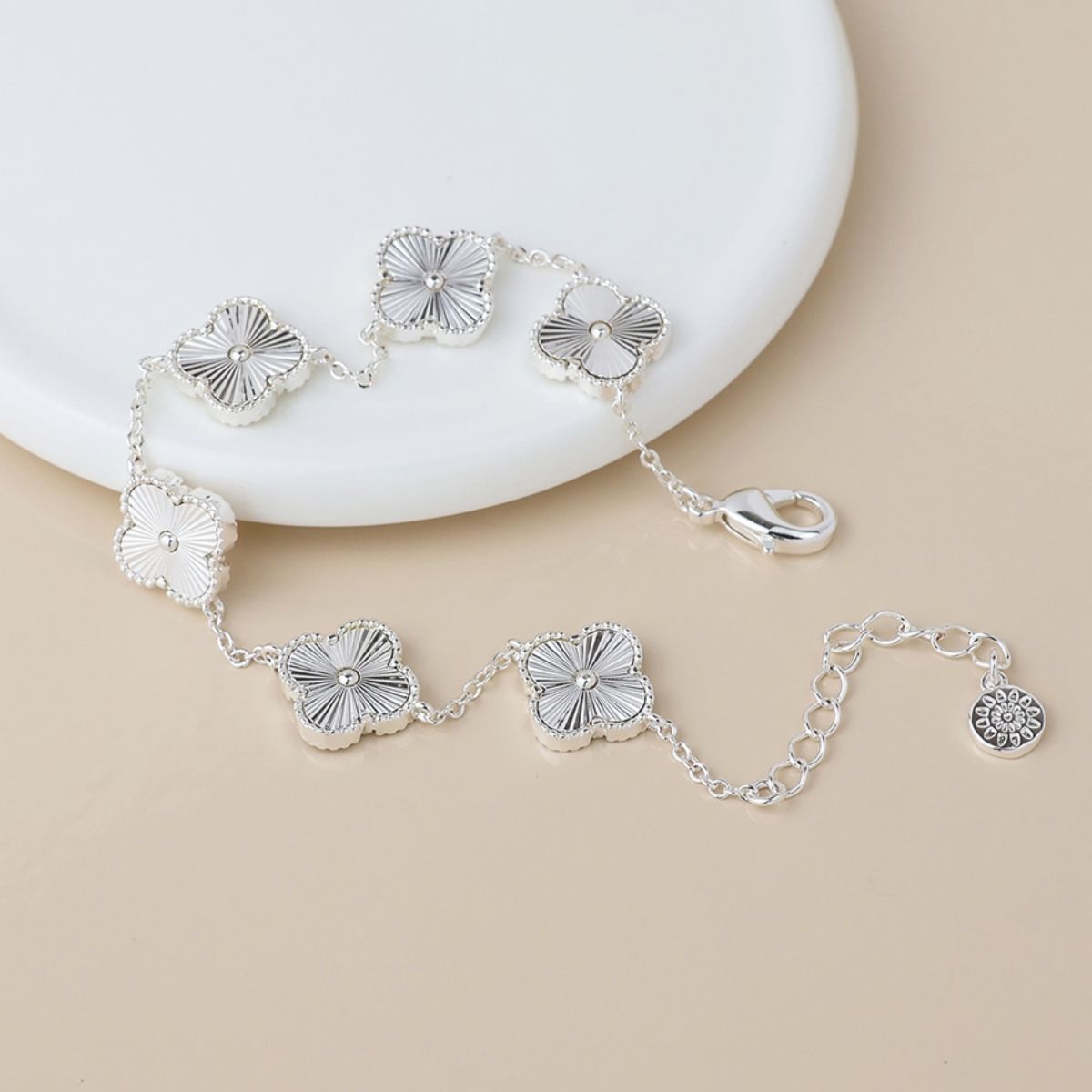 POM Silver Plated Quatrefoil Station Bracelet