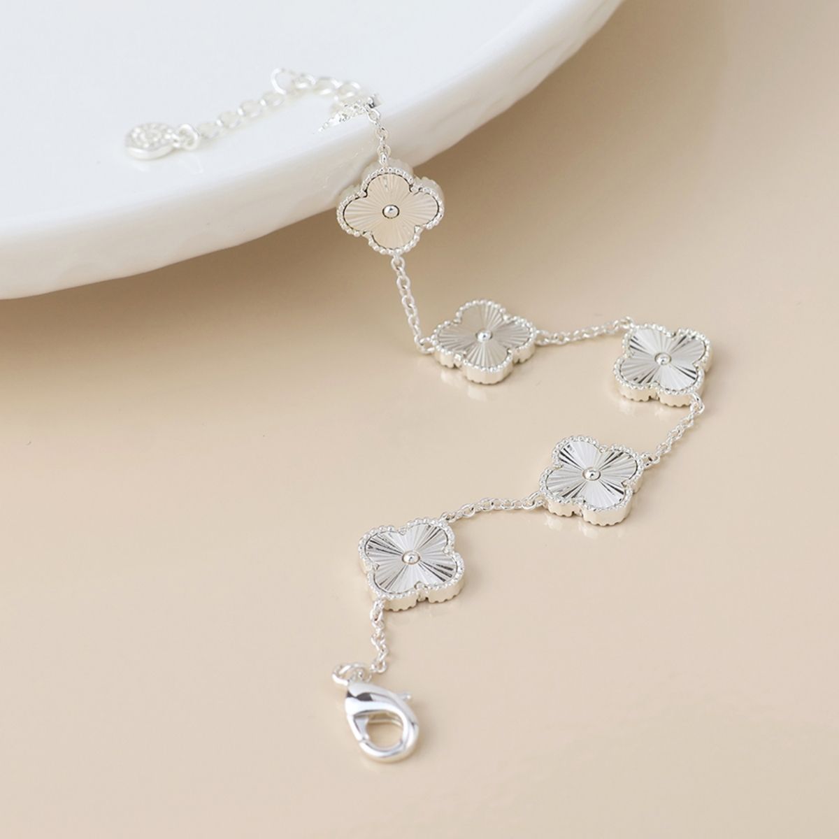 POM Silver Plated Quatrefoil Station Bracelet