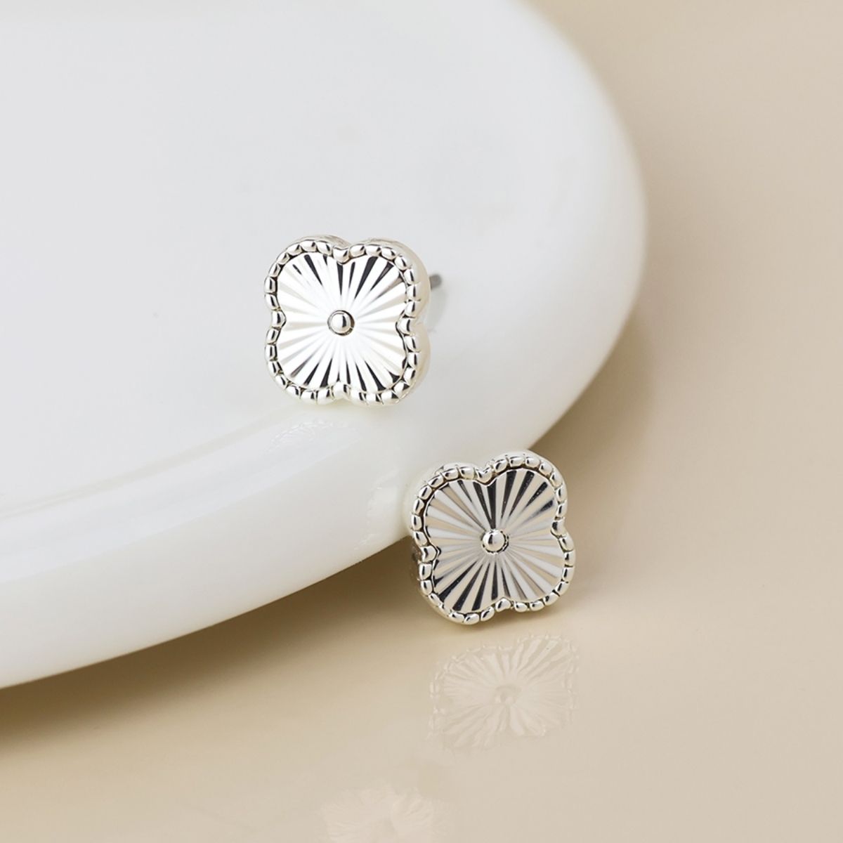 POM Silver Plated Quatrefoil Stud Earrings