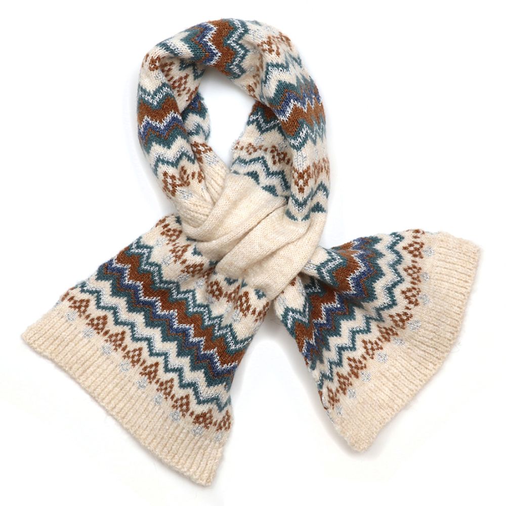 POM Sofia Cream, Teal, Rust and Cream Zig-Zag Pull Through Scarf