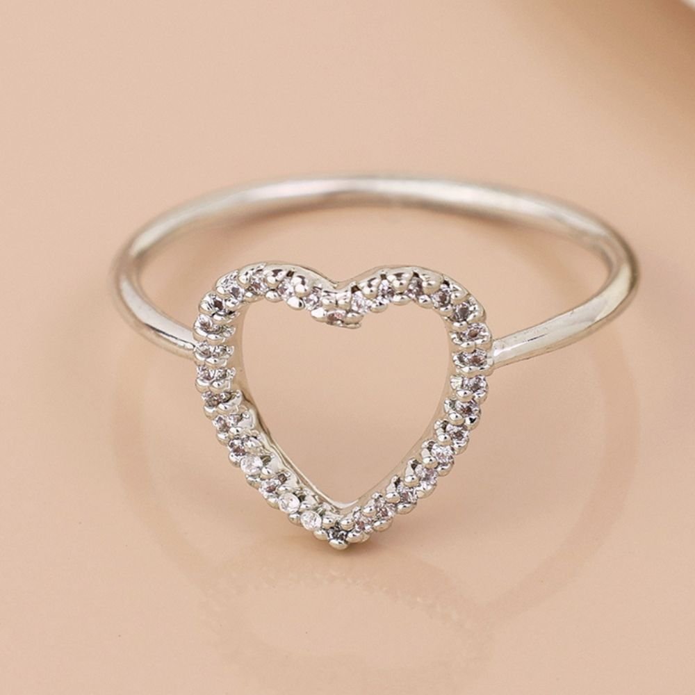 POM White Gold Plated Crystal Open Heart Ring (Medium-Large) - Old Railway Line Garden Centre