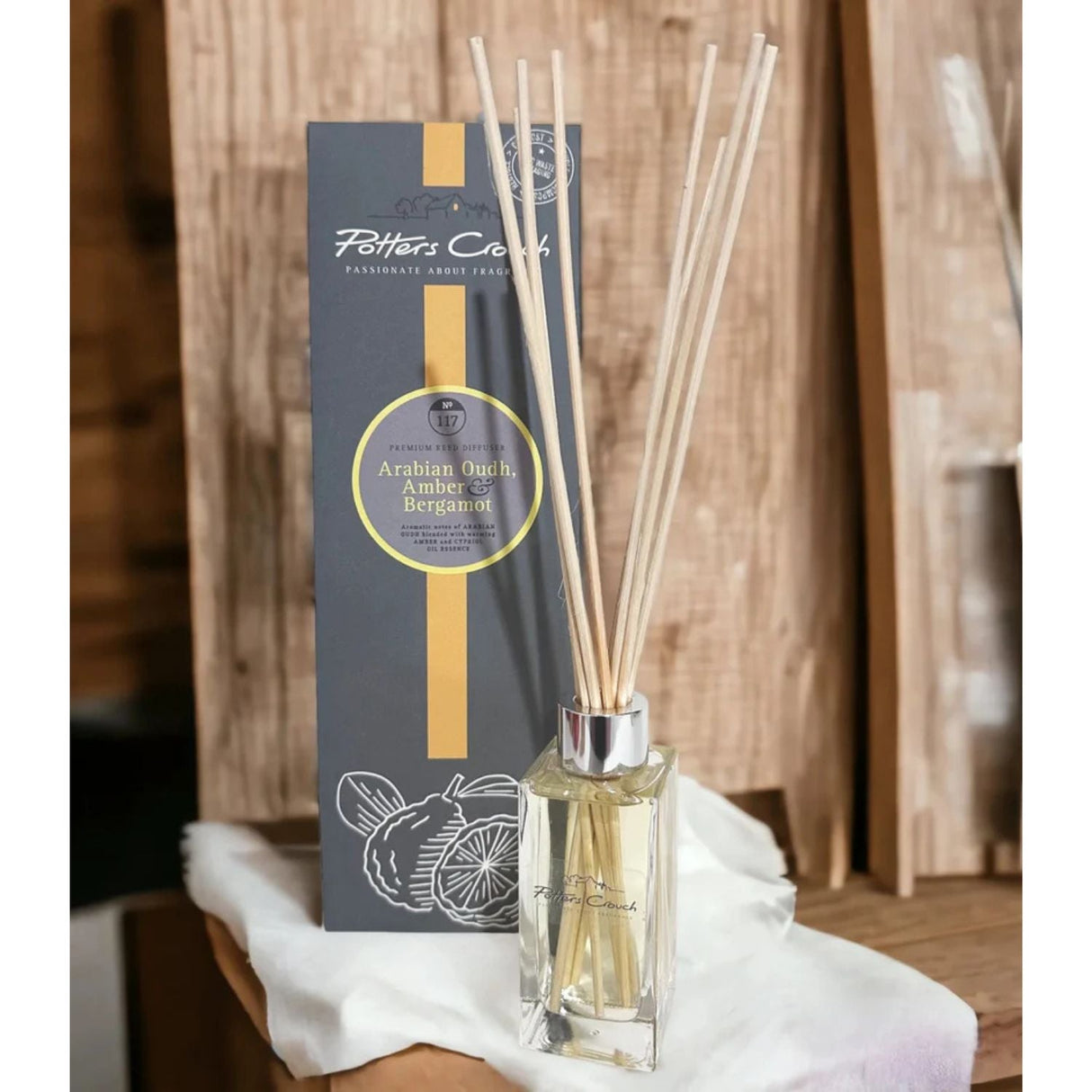 Potters Crouch 100ml Arabian Oudh, Amber & Bergamot Reed Diffuser - Old Railway Line Garden Centre