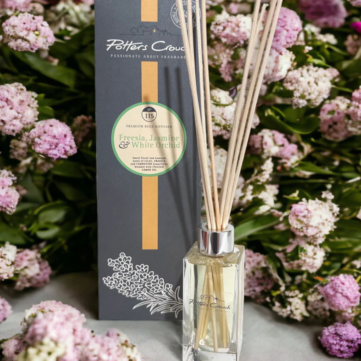 Potters Crouch 100ml Freesia, Jasmine & White Orchid Reed Diffuser - Old Railway Line Garden Centre