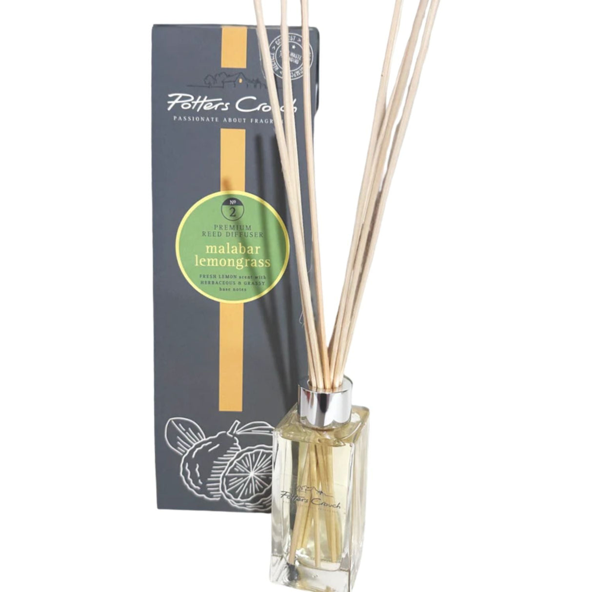 Potters Crouch 100ml Malabar Lemongrass Reed Diffuser - Old Railway Line Garden Centre