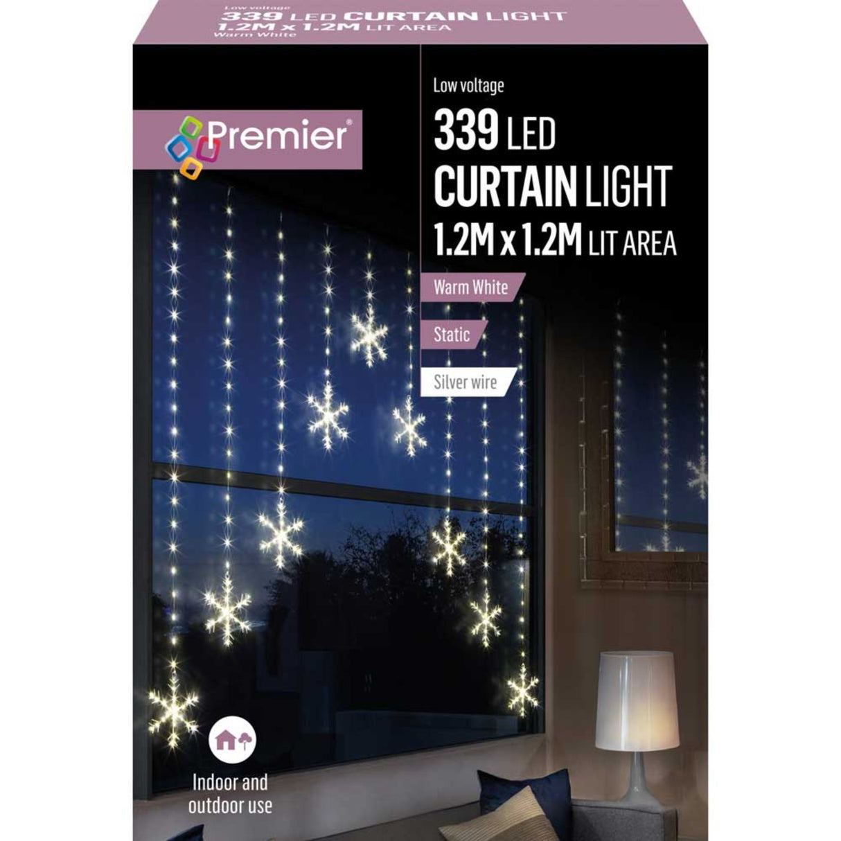 Premier 1.2m Warm White LED Snowflake Curtain Lights