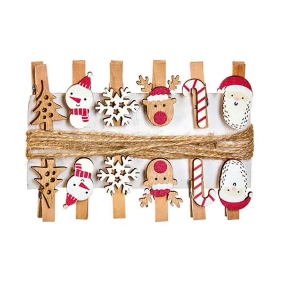 Premier 12 Piece Wooden Christmas Character Pegs