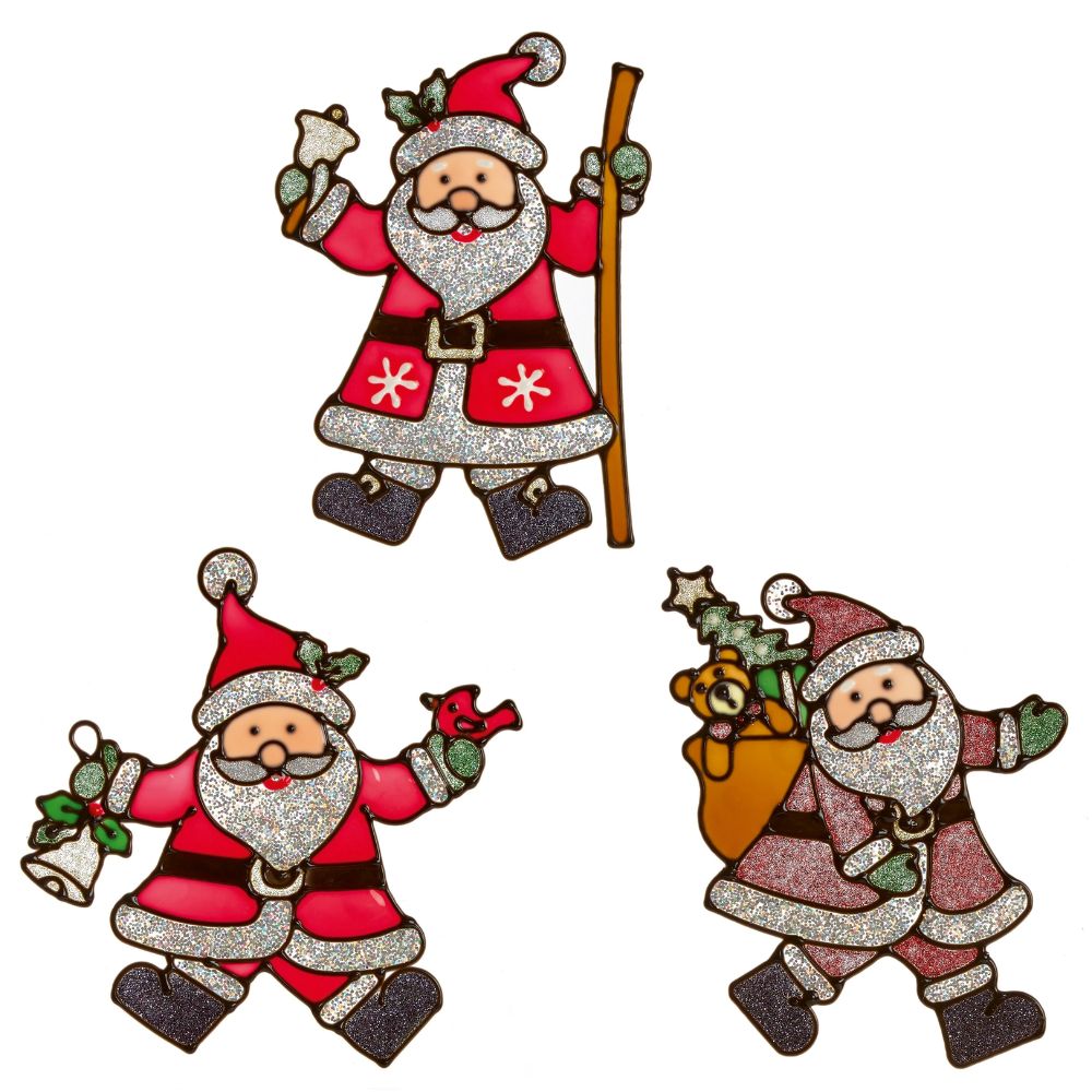 Premier 18cm Glitter Santa Window Cling Sticker (Choice of 3)