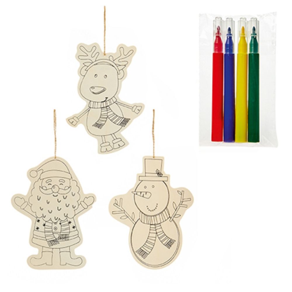 Premier 20cm Colour Your Own Wooden Christmas Character (Set of 3)