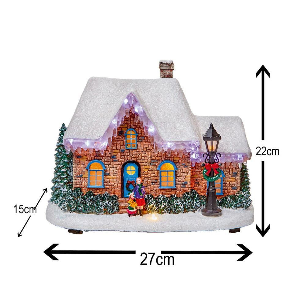 Premier 27cm Christmas Village Old Brick House Scene - Battery Operated