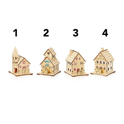 Premier Decorations 13cm LED Wooden House Ornament - Multi-Coloured - (Choice of 4)