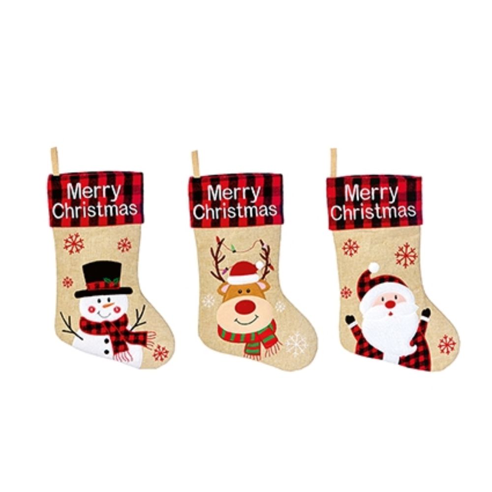 Premier Decorations 45cm Jute Stocking with Tartan (Choice of 3)