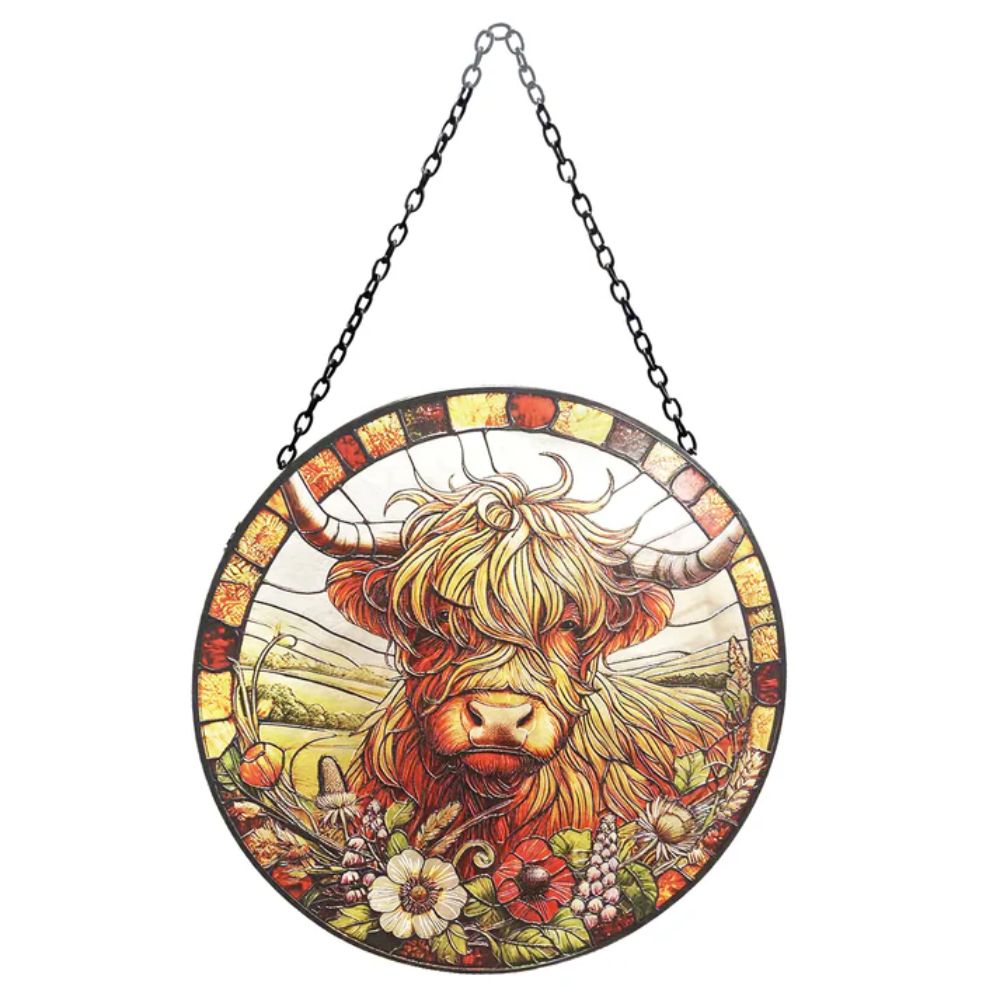 Primus Stained Glass Hanging Highland Cow Suncatcher