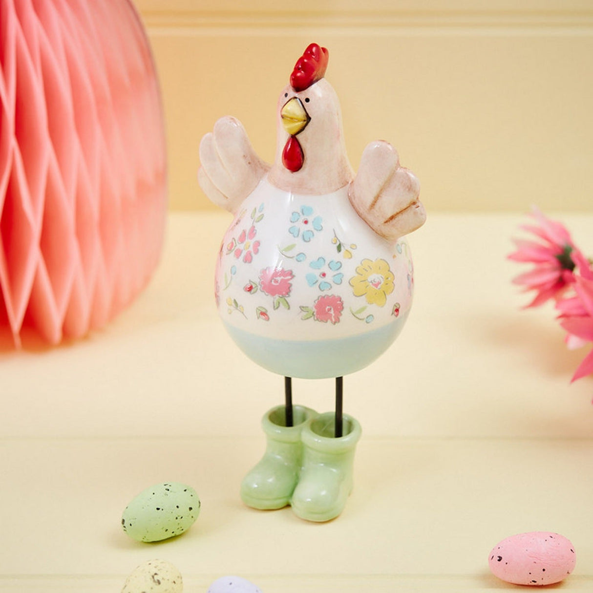 Richard - Lang - floral - chicken - ornament - welly - boots - large - Old Railway Line Garden Centre